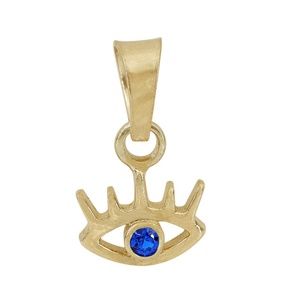 Small Dainty 10K Yellow Gold, 5x6mm Evil Eye Pendant with Cubic Zirconia